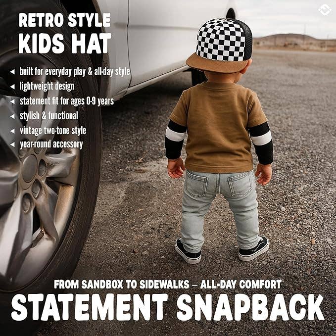 Flat Brim Trucker Hat - Checker/Faux Leather Brim: Infant (0-12 Months)