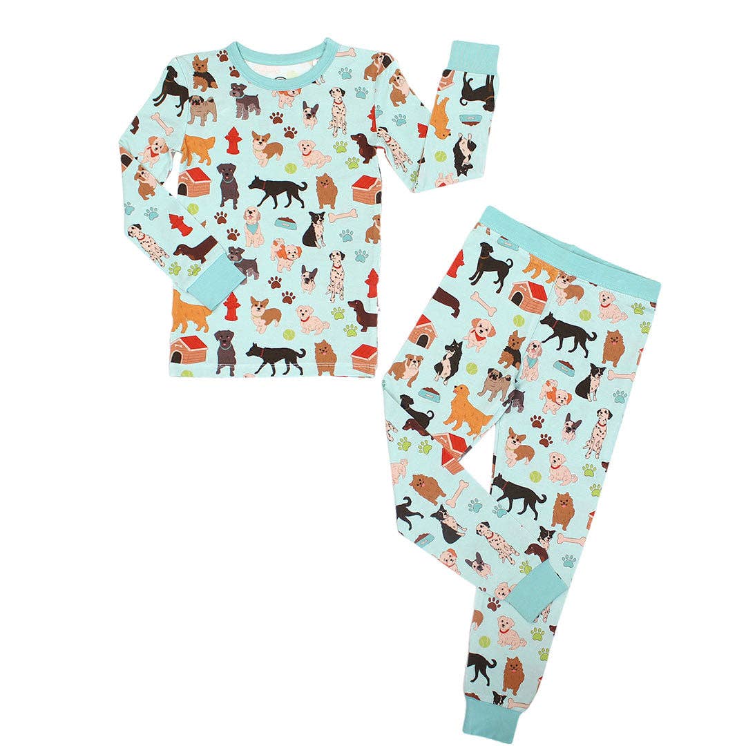 Dogs Bark Pets Kids Bamboo Pajamas Toddler Sleep Set: Blue/Multi / 2T