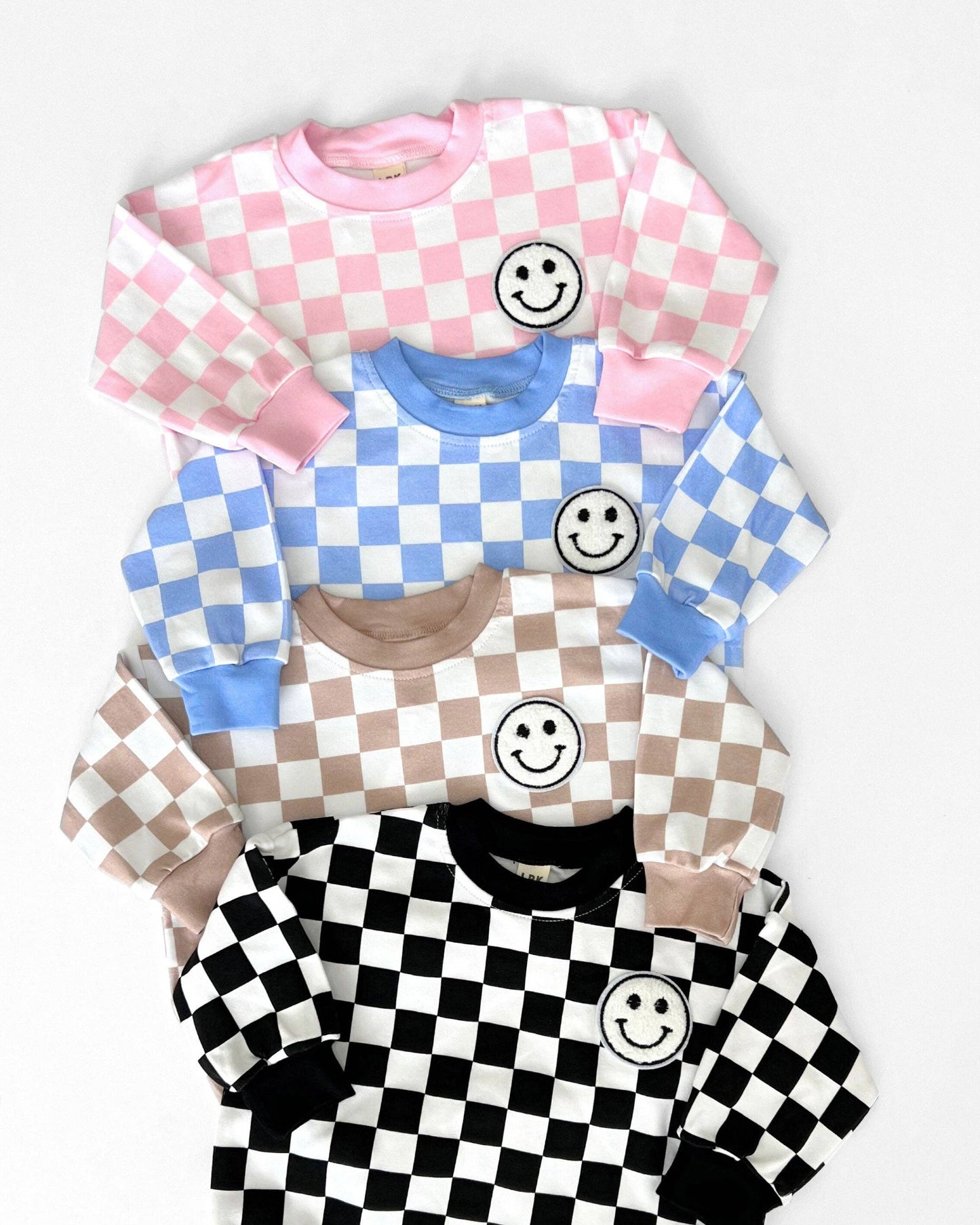 Bubble Romper | Checkered Smiley Latte: 12-18M