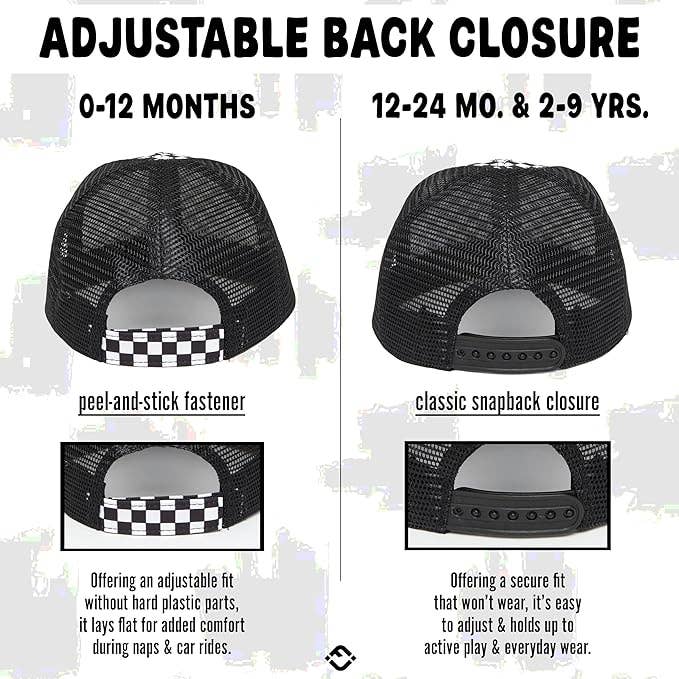 Flat Brim Trucker Hat - Checker/Faux Leather Brim: Infant (0-12 Months)