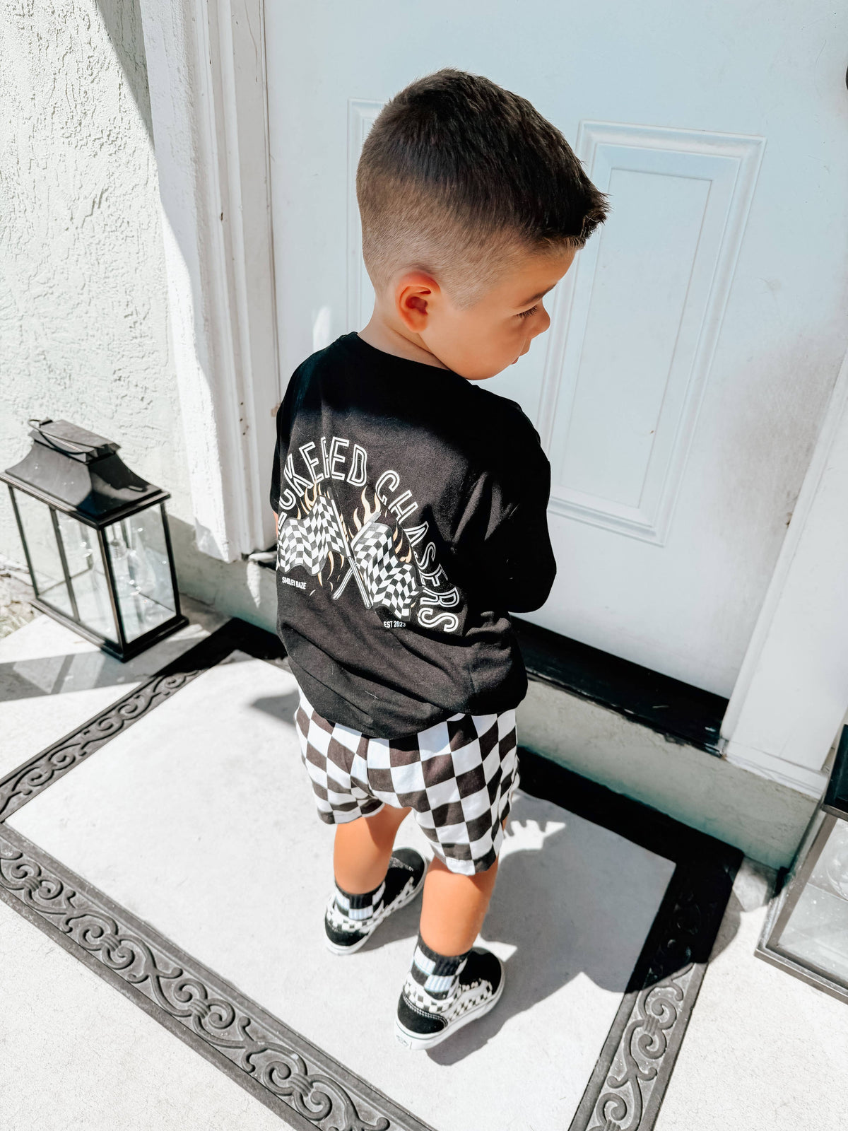 CHECKERED CHASER • BAMBOO TEE: 12/18m