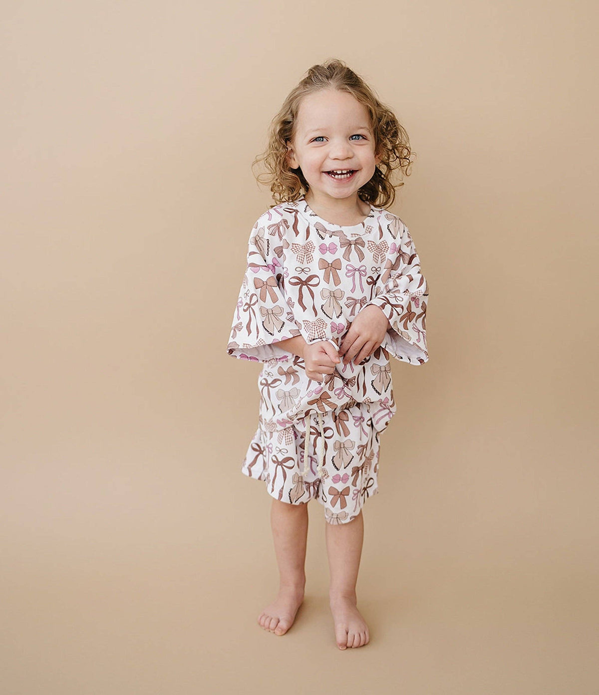 Shorts Set | Mocha Bows: 12-18M
