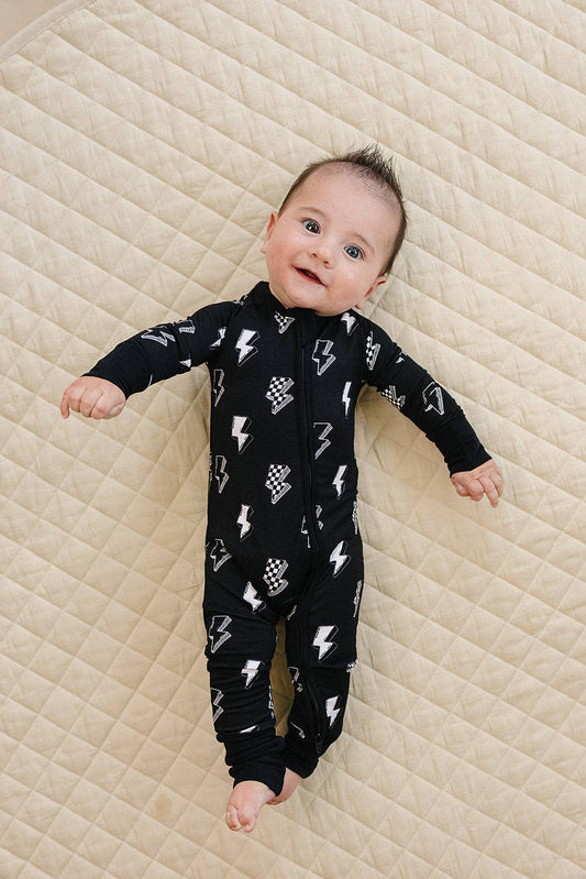 Bamboo Zip Romper | Ink Bolts: 12-18M