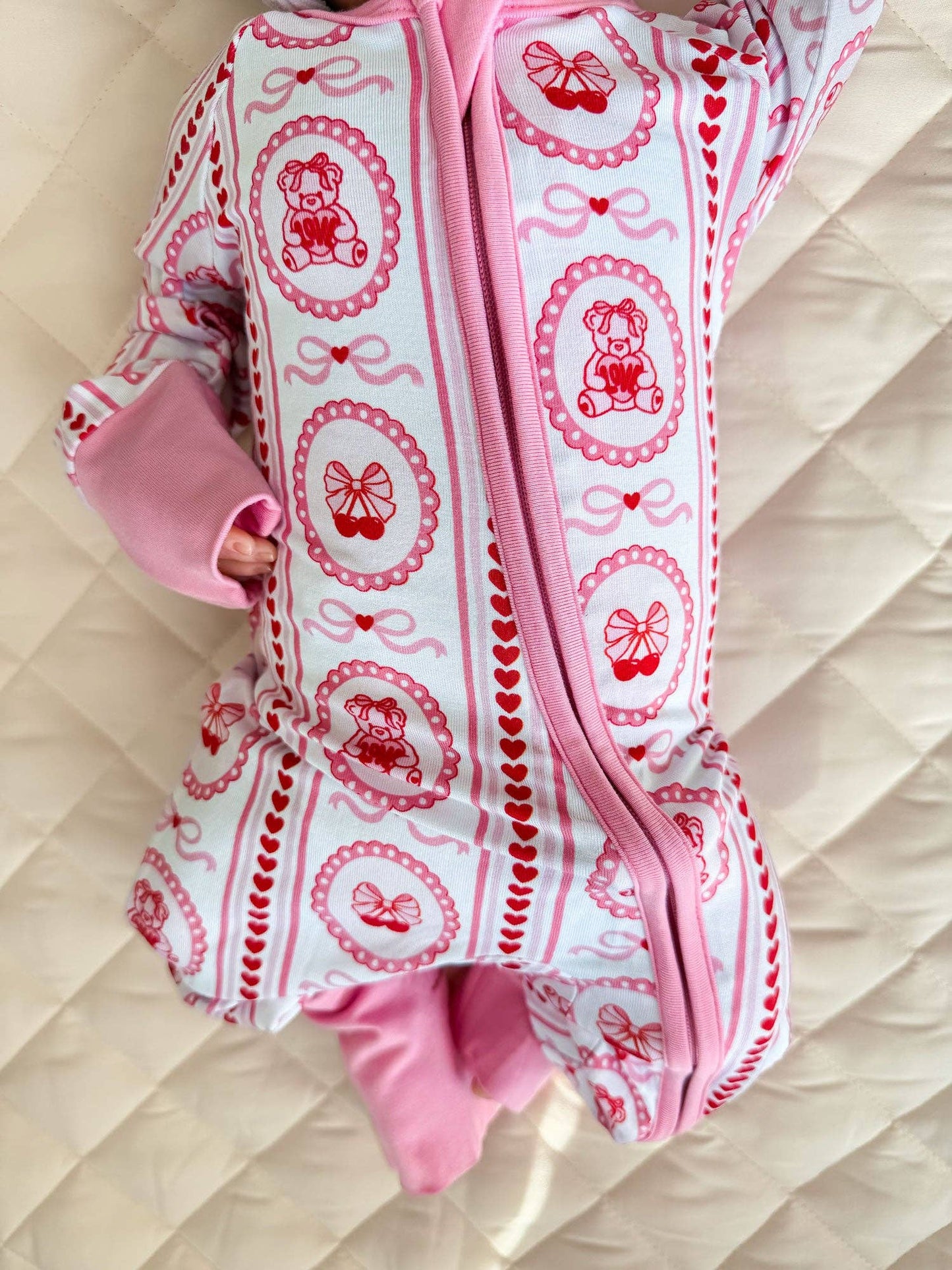 Bamboo Zip Romper | Cherry Bear: 3-6M