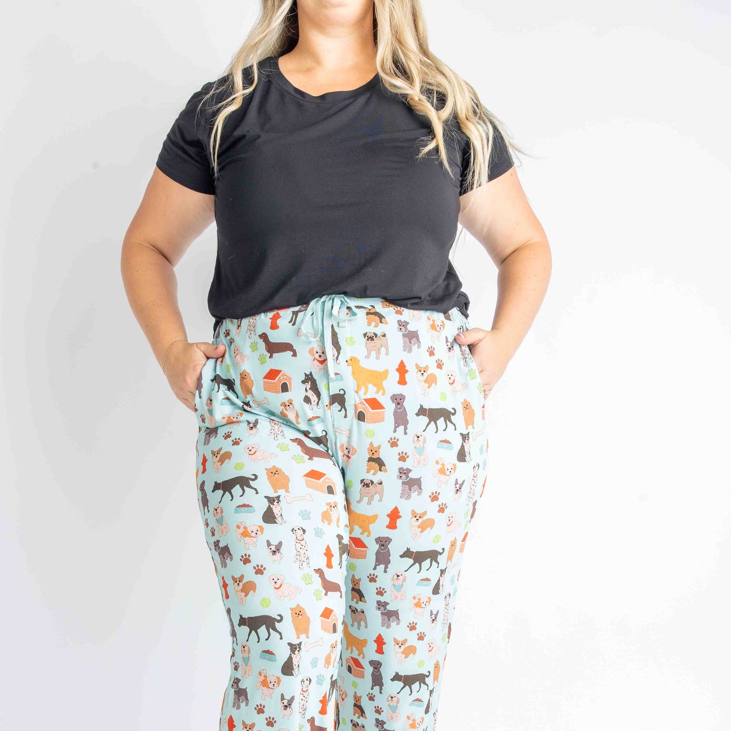 Dogs Bark Pets Adult Bamboo Pajamas Unisex Sleep Pants: Blue/Multi / M