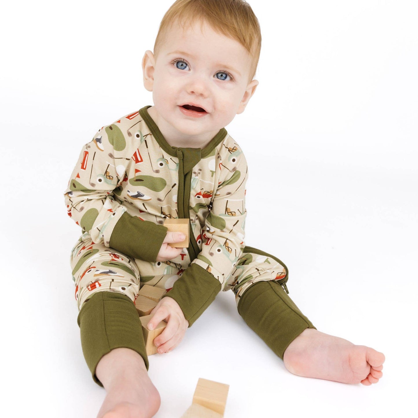 Tee Time Golf Bamboo Convertible Baby Pajamas: Green/Multi / 12-18M