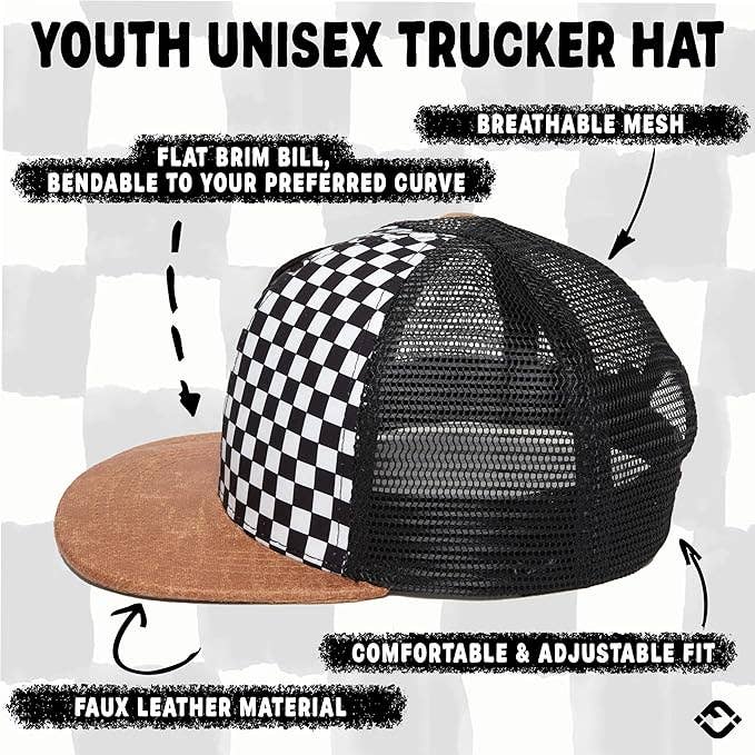 Flat Brim Trucker Hat - Checker/Faux Leather Brim: Infant (0-12 Months)