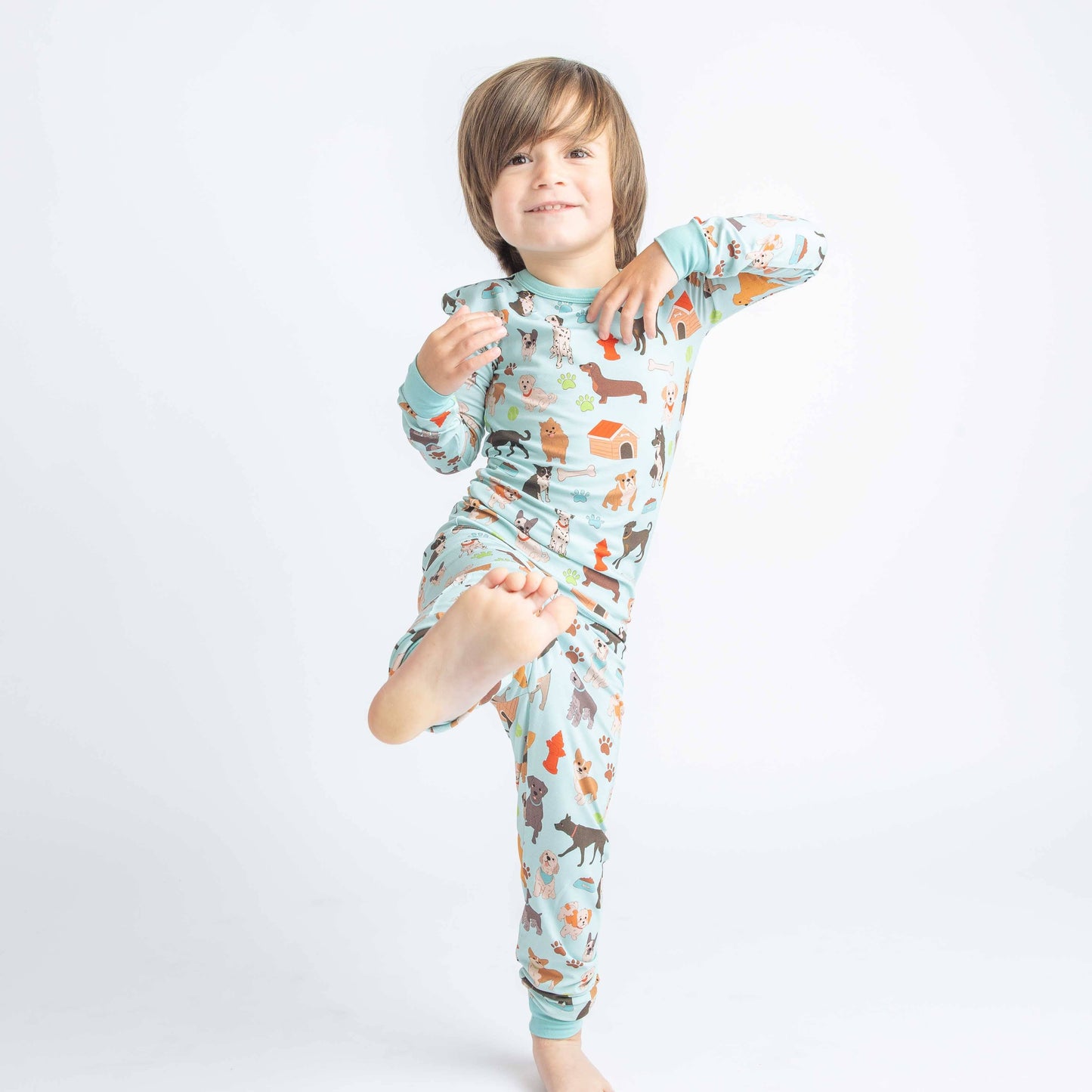 Dogs Bark Pets Kids Bamboo Pajamas Toddler Sleep Set: Blue/Multi / 2T