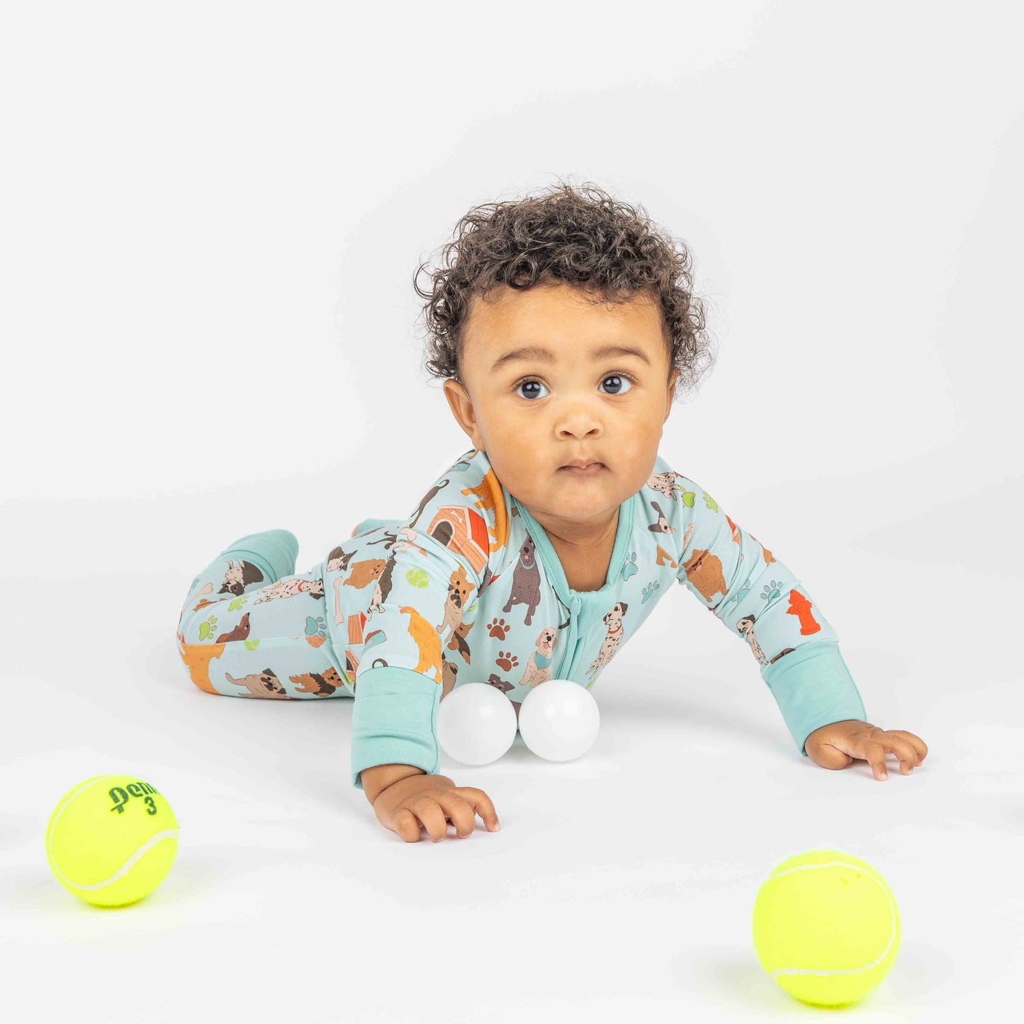 Dogs Bark Pets Bamboo Baby Pajamas Convertible Footie: Blue/Multi / 12-18M