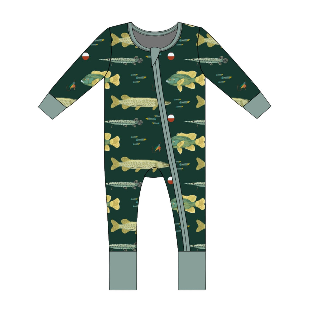 Gone Fishing Bamboo Convertible Footie Romper: Green/Multi / 18-24M