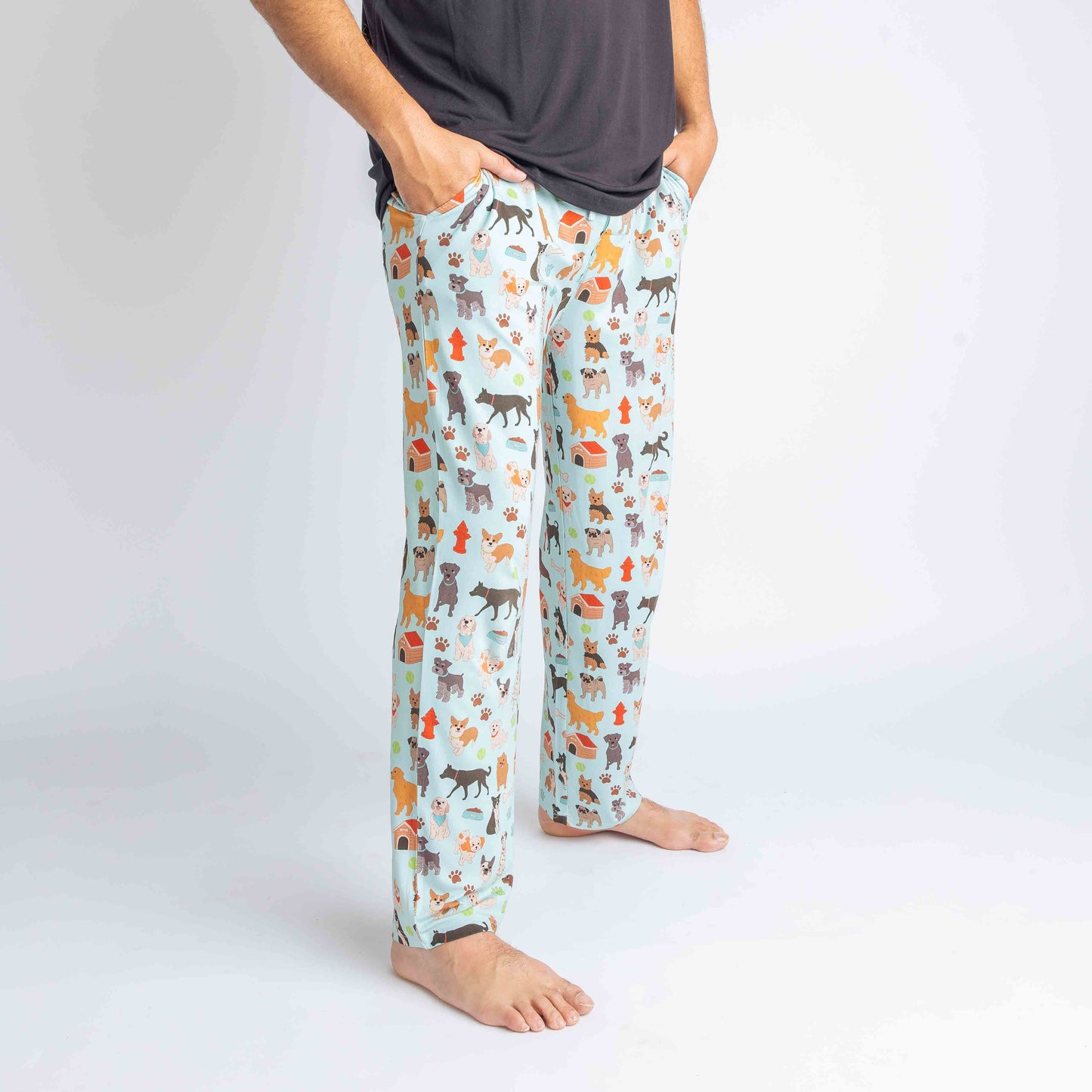 Dogs Bark Pets Adult Bamboo Pajamas Unisex Sleep Pants: Blue/Multi / M