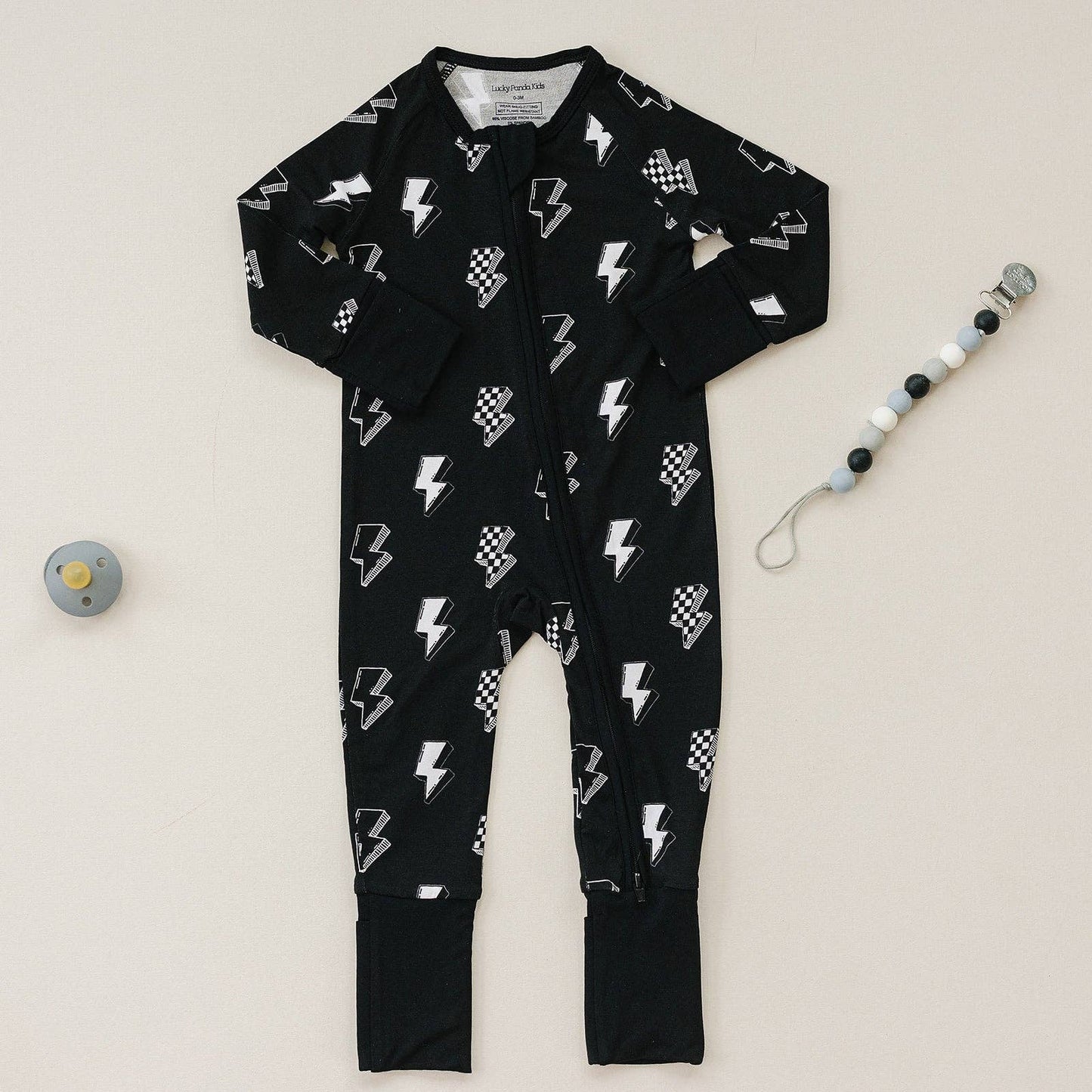 Bamboo Zip Romper | Ink Bolts: 6-12M