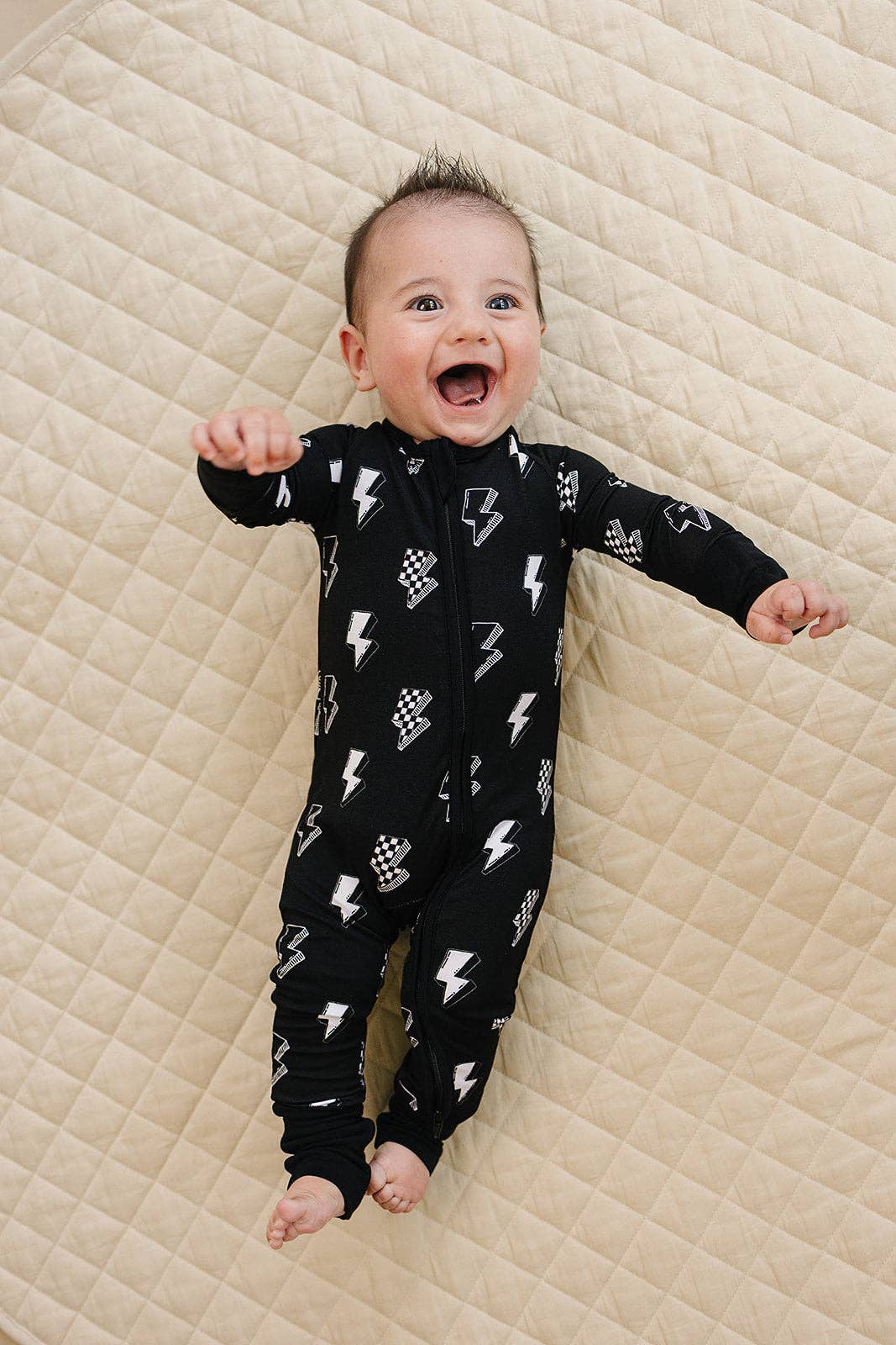Bamboo Zip Romper | Ink Bolts: 18-24M