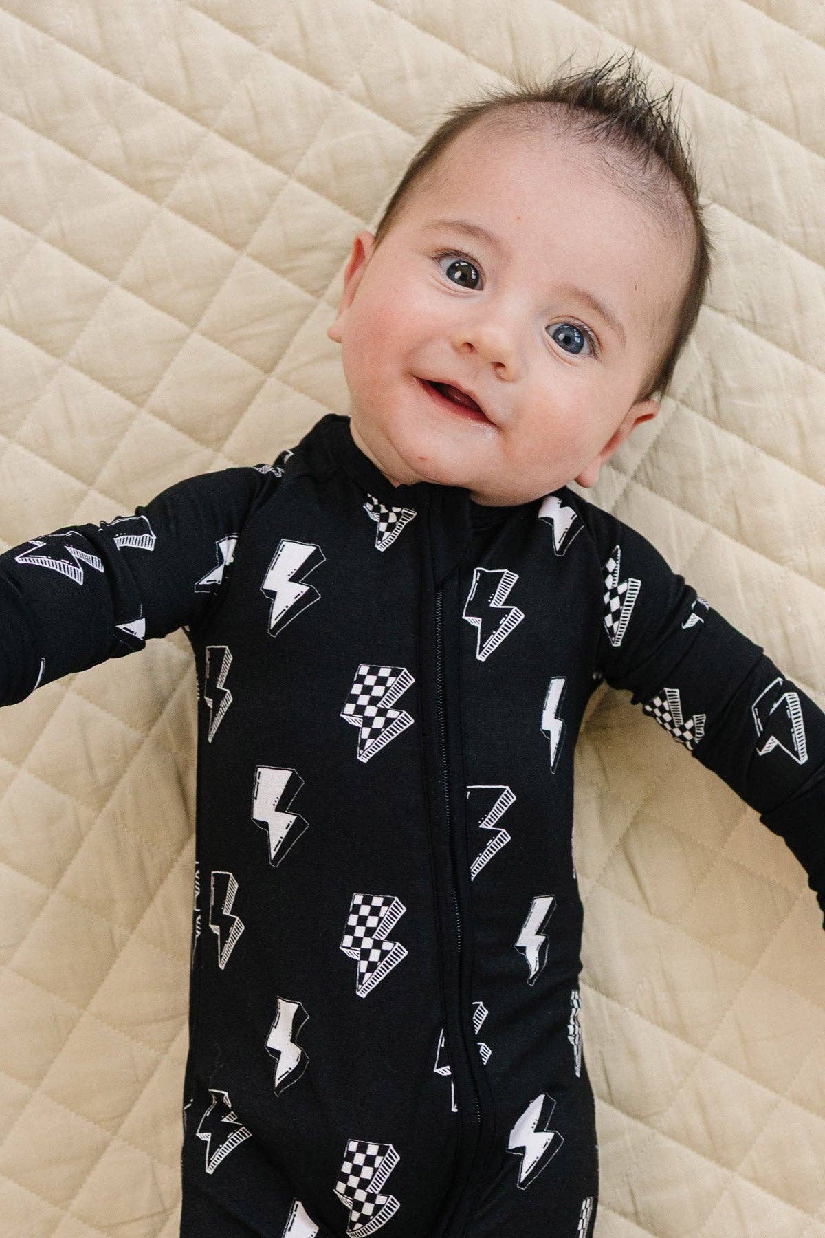 Bamboo Zip Romper | Ink Bolts: 6-12M