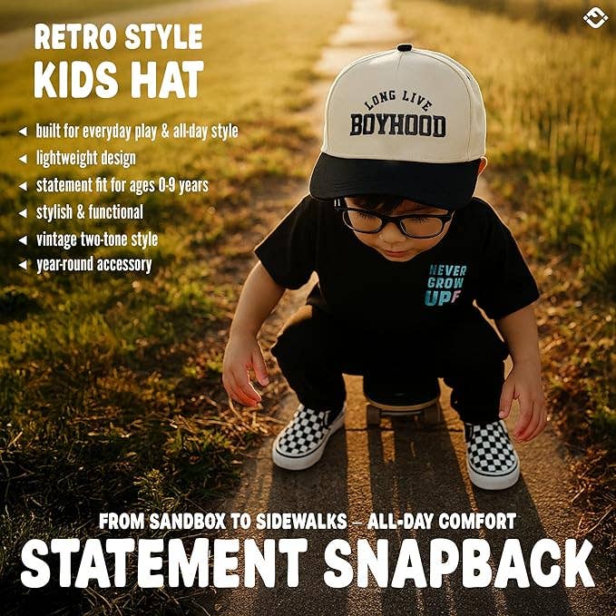 Kids/Baby Two Tone Cap - Long Live Boyhood - Black/Beige: Toddler (12-24 Months)
