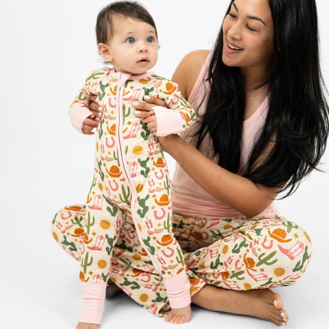 Hey Y'all Western Bamboo Convertible Baby Pajamas: Pink/Multi / 12-18M