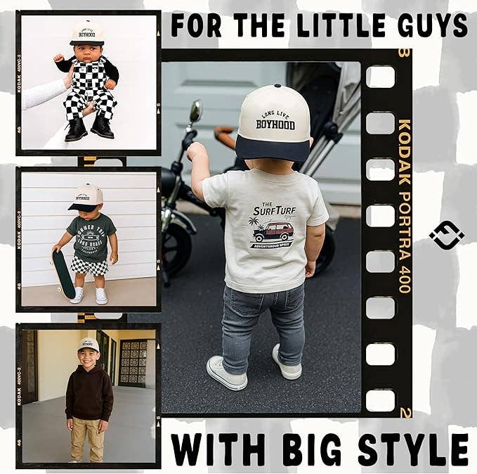 Kids/Baby Two Tone Cap - Long Live Boyhood - Black/Beige: Toddler (12-24 Months)