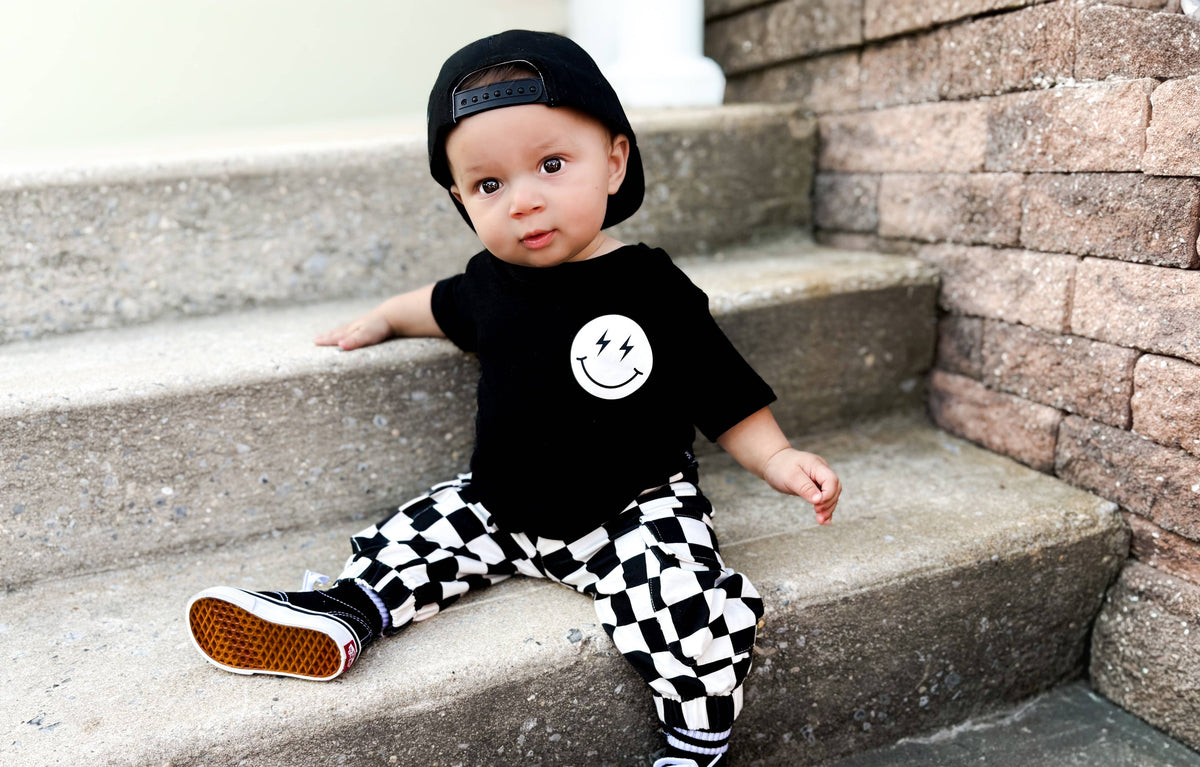 BLACK & WHITE CHECKERED • CARGO SWEATPANTS: 12/18m