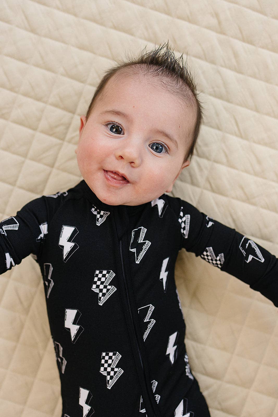 Bamboo Zip Romper | Ink Bolts: 6-12M