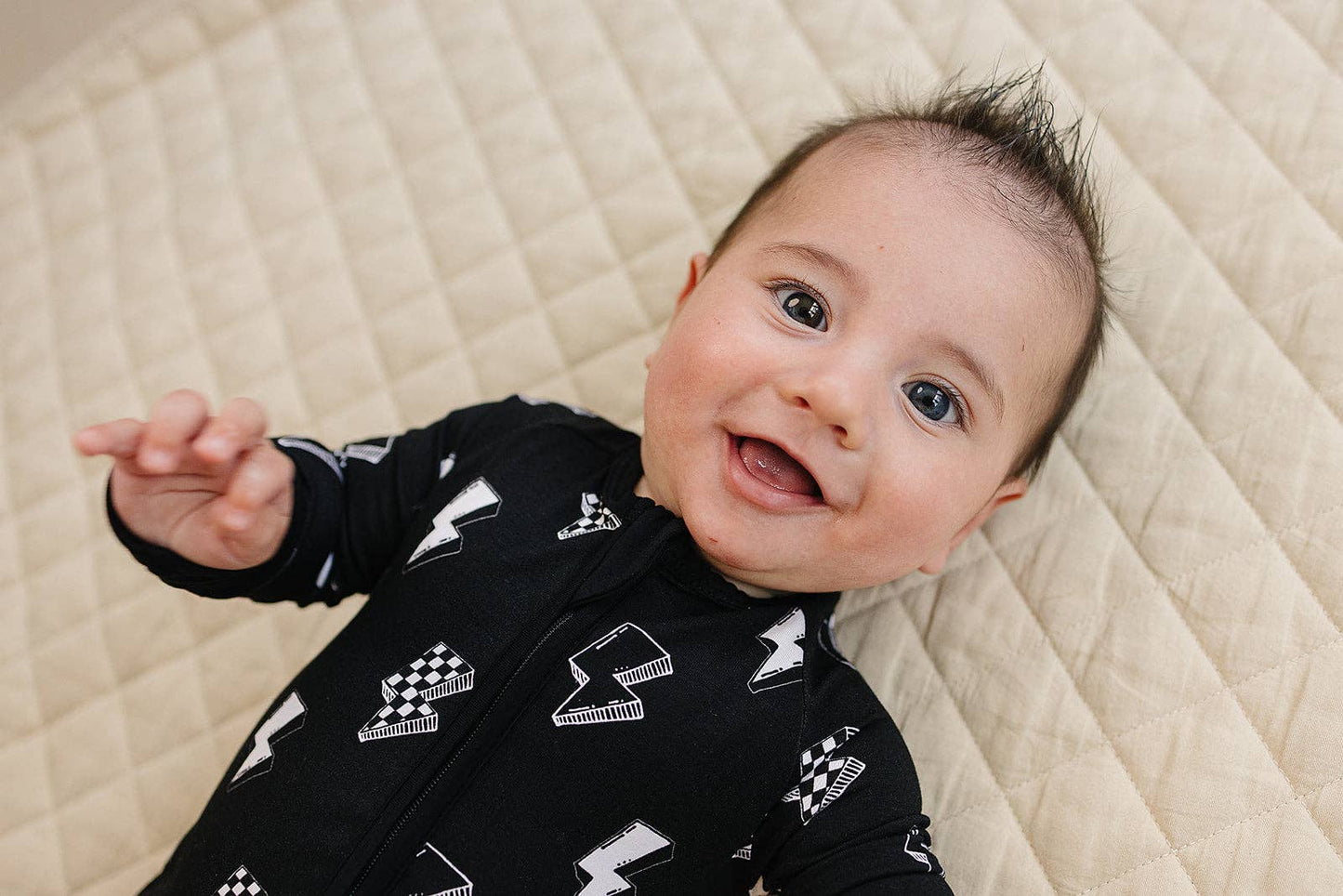 Bamboo Zip Romper | Ink Bolts: 12-18M
