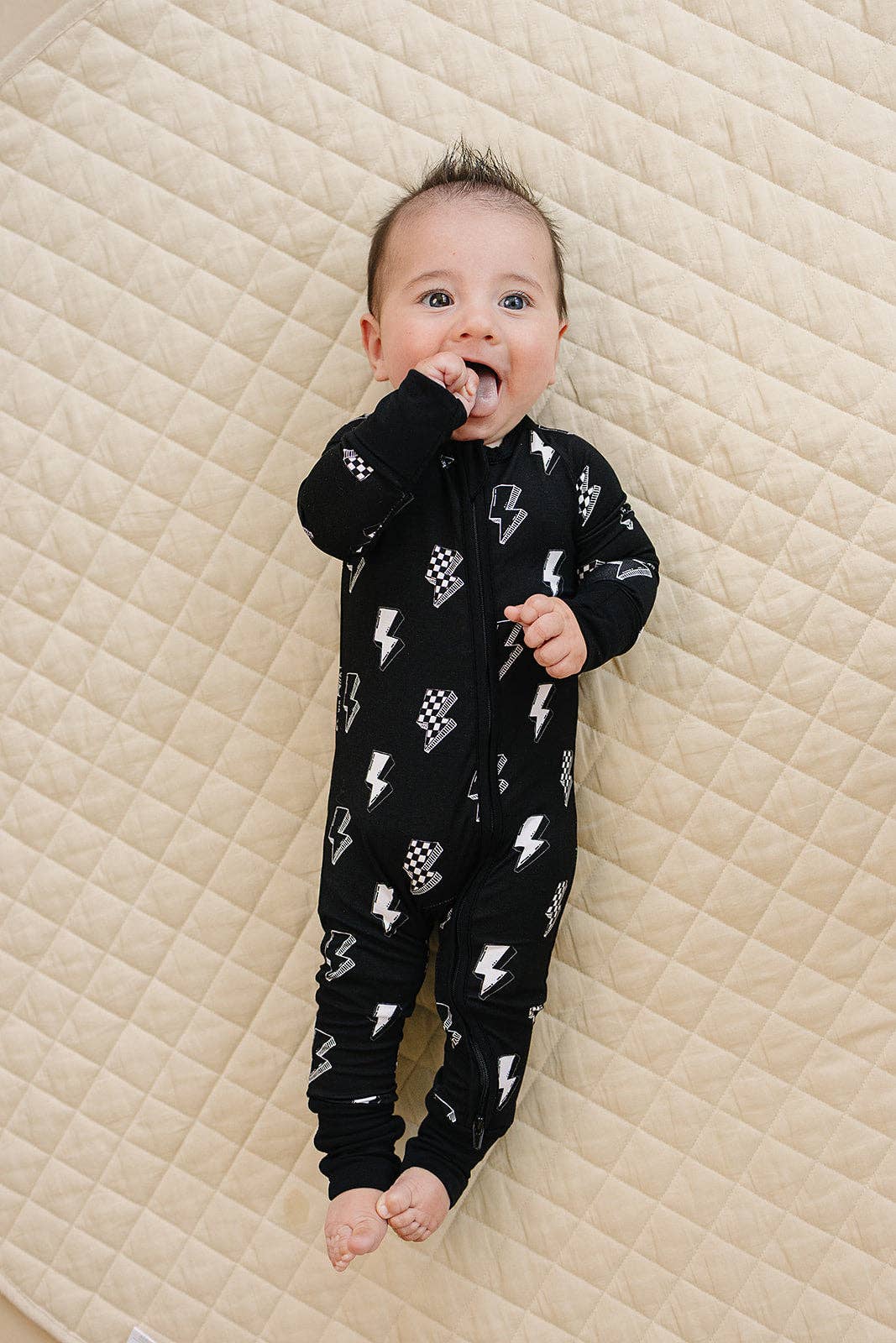 Bamboo Zip Romper | Ink Bolts: 12-18M