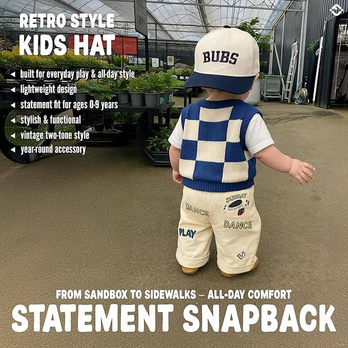 Kids/Baby Two Tone Vintage Cap - Bubs (Navy/Beige): Toddler (12-24 Months)