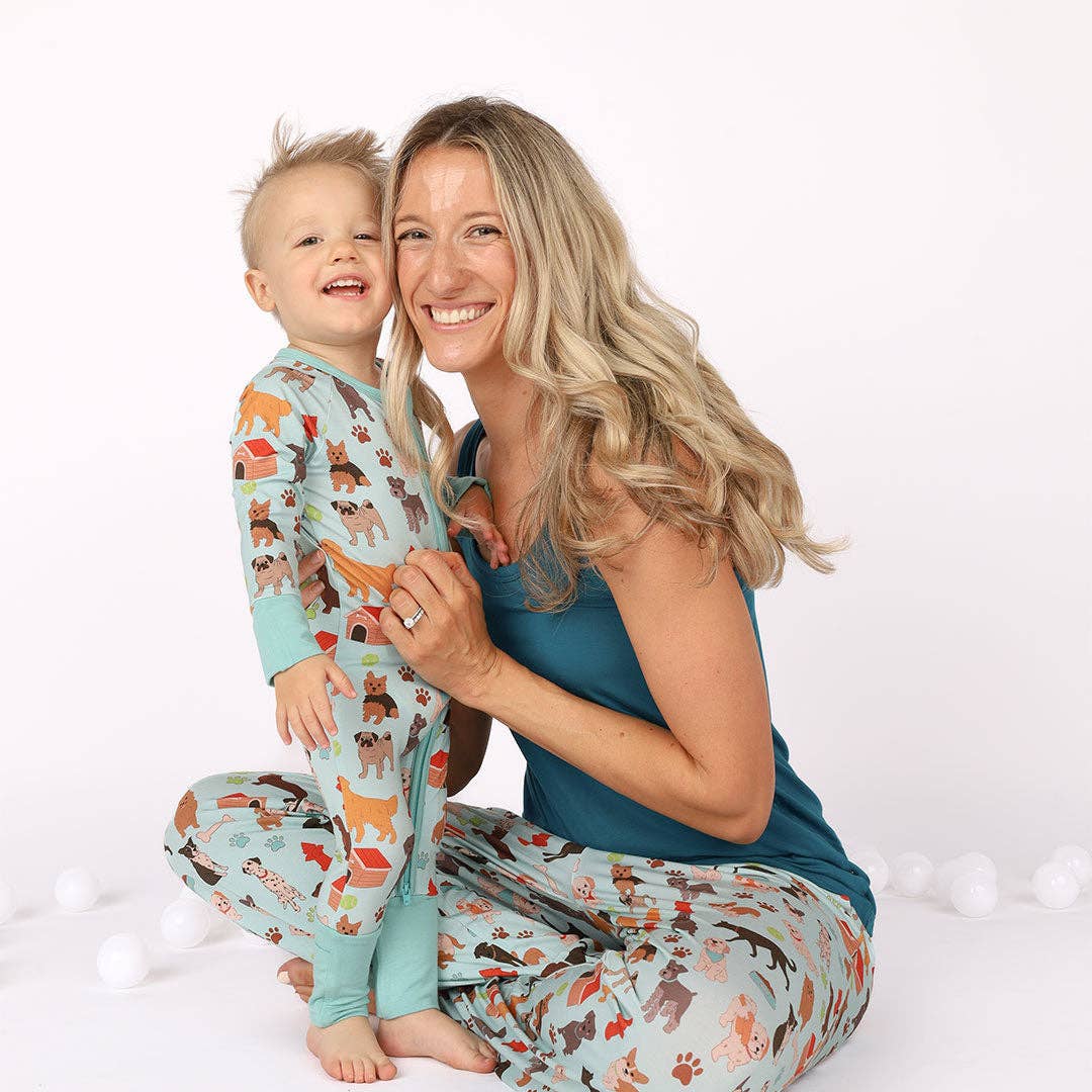 Dogs Bark Pets Bamboo Baby Pajamas Convertible Footie: Blue/Multi / 12-18M