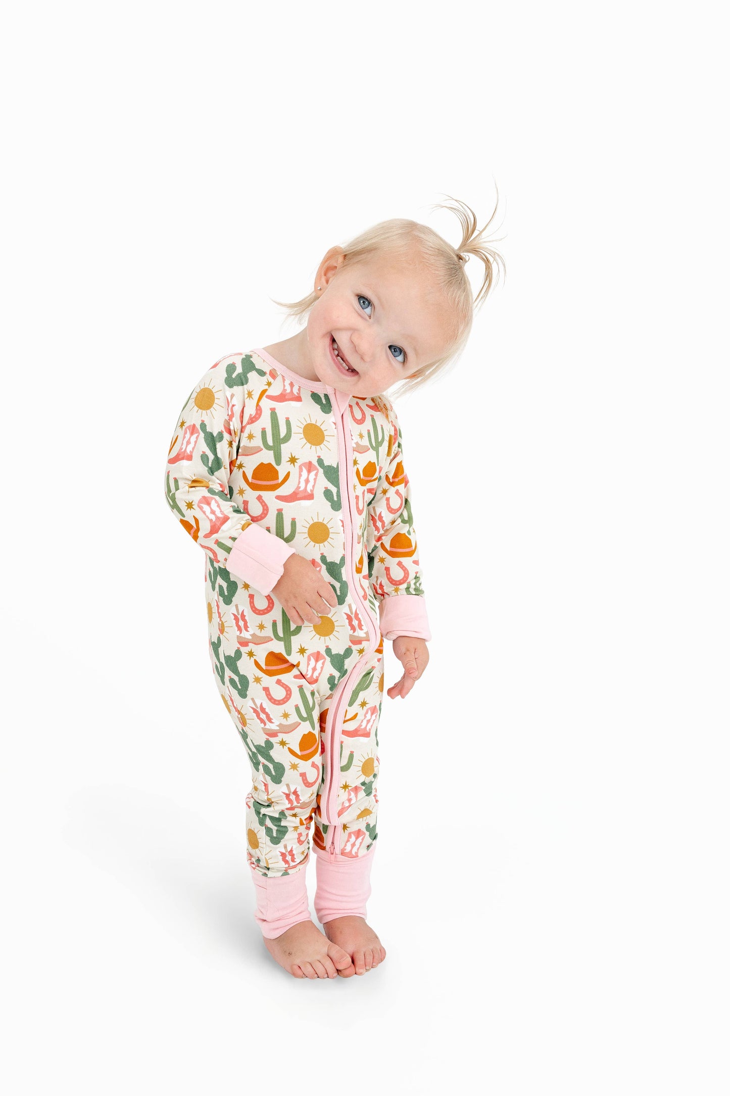 Hey Y'all Western Bamboo Convertible Baby Pajamas: Pink/Multi / 12-18M