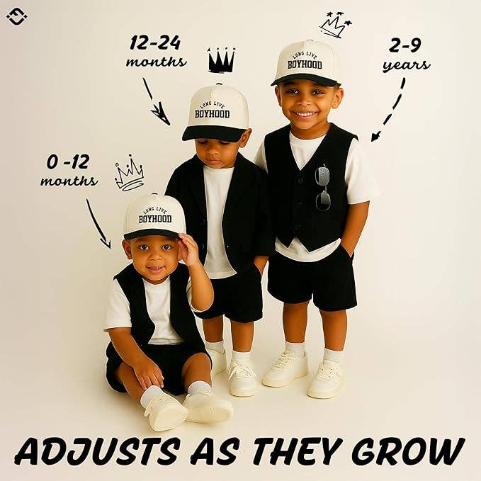 Kids/Baby Two Tone Cap - Long Live Boyhood - Black/Beige: Toddler (12-24 Months)