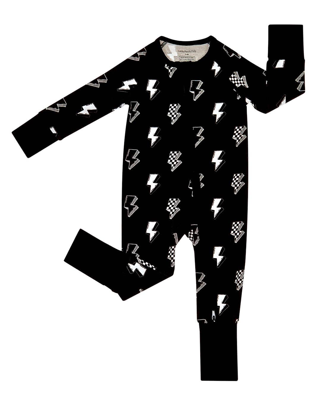 Bamboo Zip Romper | Ink Bolts: 6-12M