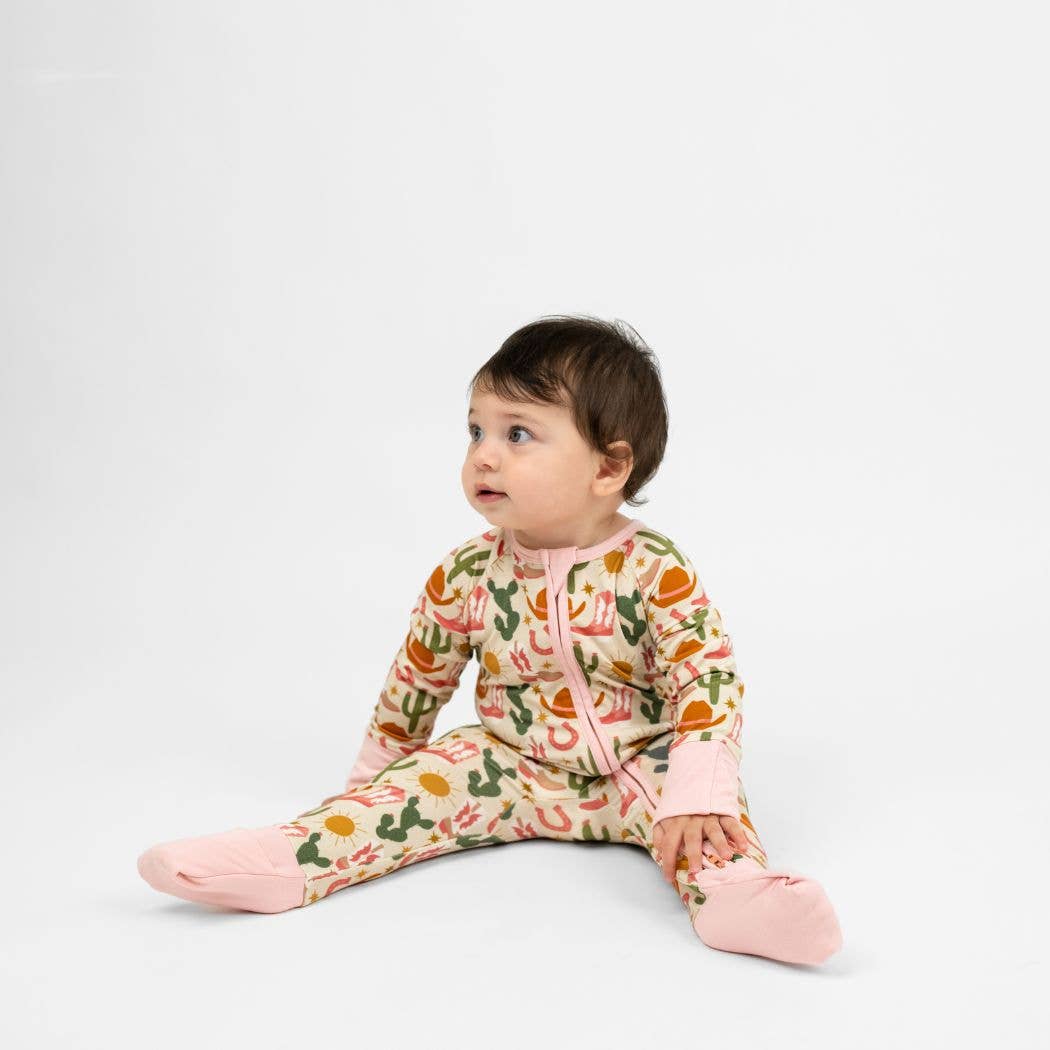Hey Y'all Western Bamboo Convertible Baby Pajamas: Pink/Multi / 12-18M